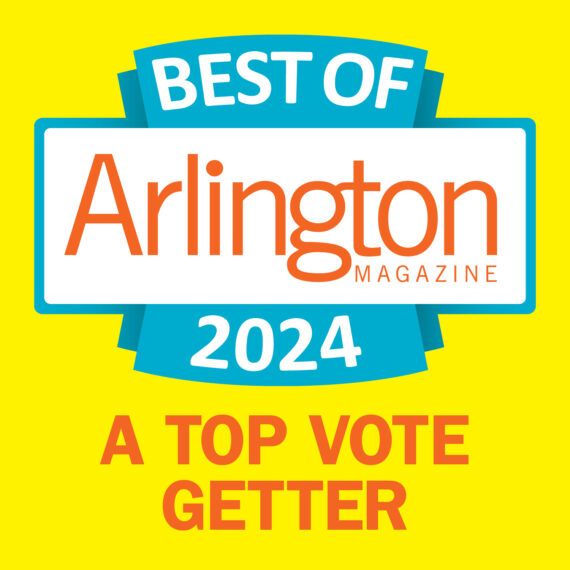 yellow square web badge that says Best of Arlington Magazine 2024